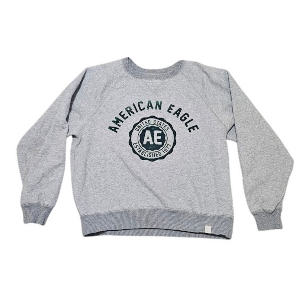 American Eagle Outfitters Sweatshirt Women Small Gray Green Logo Graphic Classic